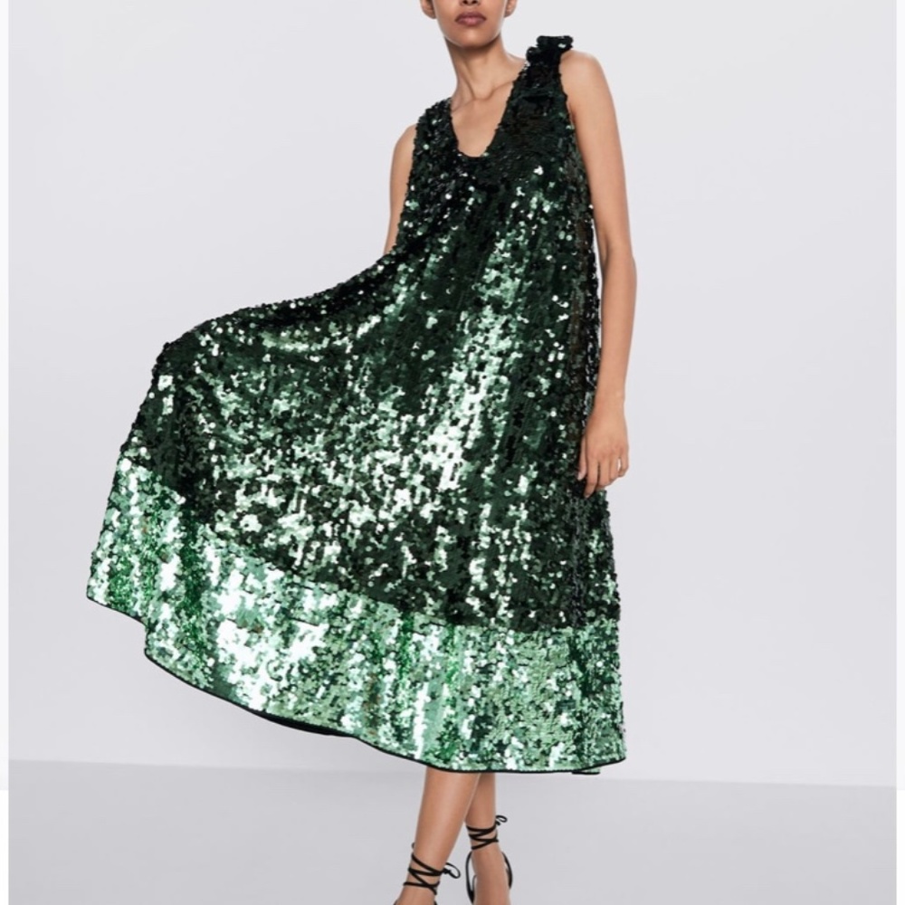 Zara Green Sequin Midi Dress